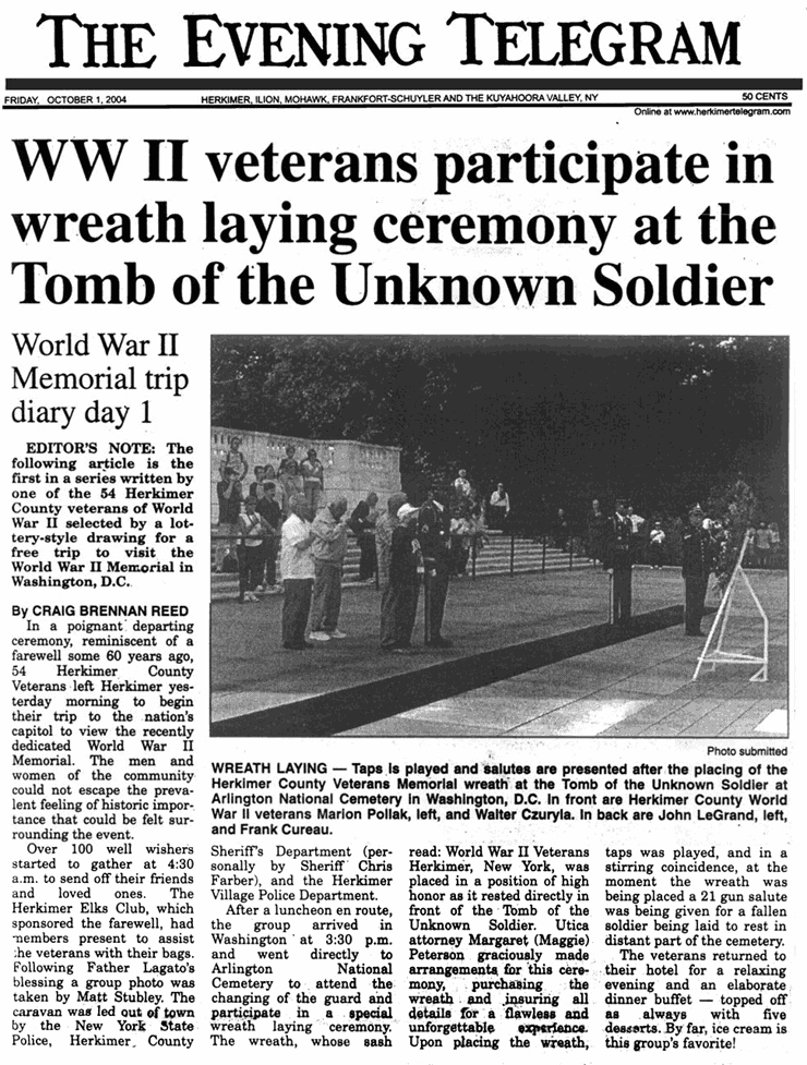 WWII veterans participate in wreath laying ceremony at the Tomb of the Unknown Soldier: WWII Memorial Trip diary day 1