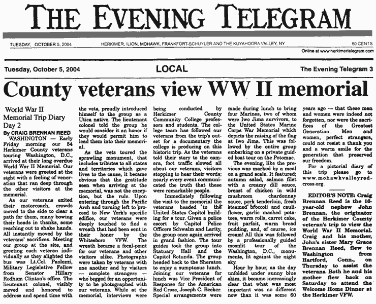 County veterans view WWII memorial: WWII Memorial Trip diary day 2