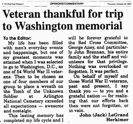 Veteran thankful for trip to Washington memorial