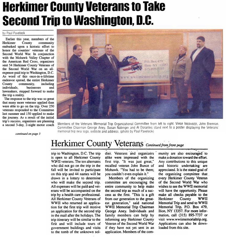 Herkimer County Veterans to Take Second Trip to Washington, D.C.